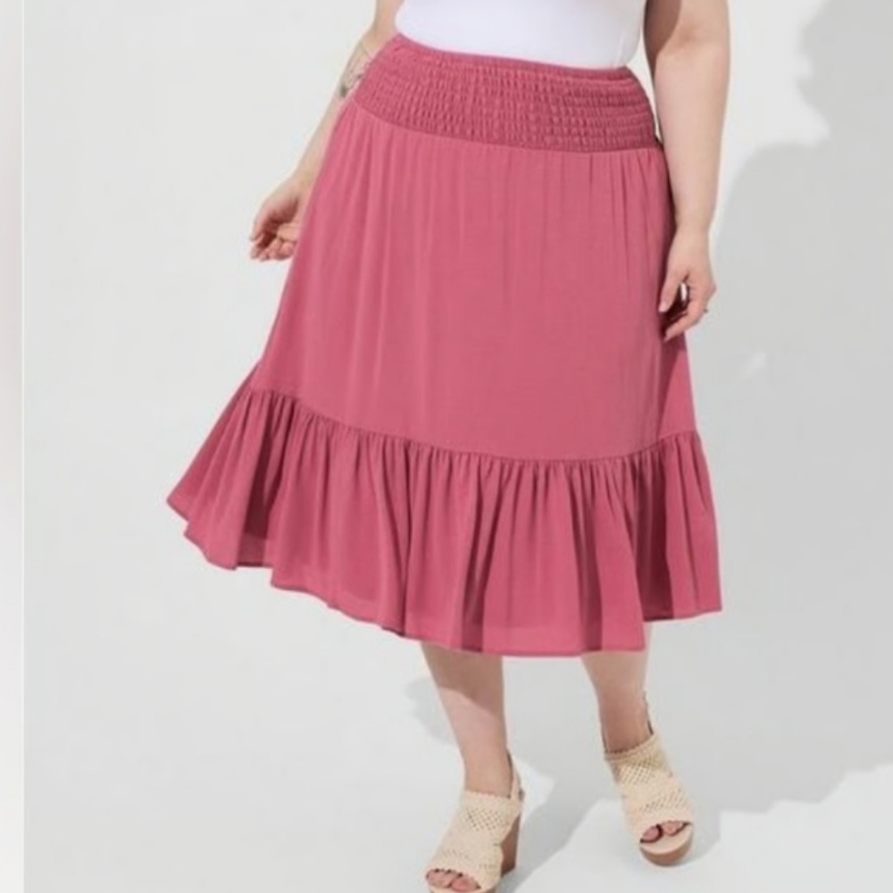 Torrid Midi Gauze Wide Smocked Waist Skirt #3390